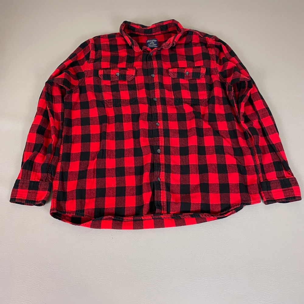 Faded Glory Flannel Shirt Men's Size Large 42-44 Red Black Buffalo Plaid *Wear*